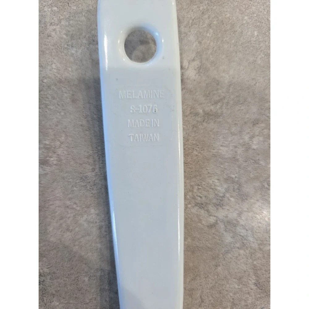 Vintage Melamine White Floral Slotted Serving Spoon Flower Handle